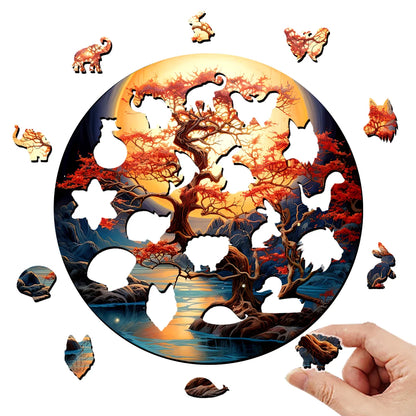 Puzzle 3D Arbre aux Couleurs d'Automne en Bois – Cadeau Élégant et Relaxant
